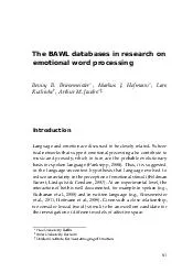 The BAWL databases in research on emotional word processing Benny B
