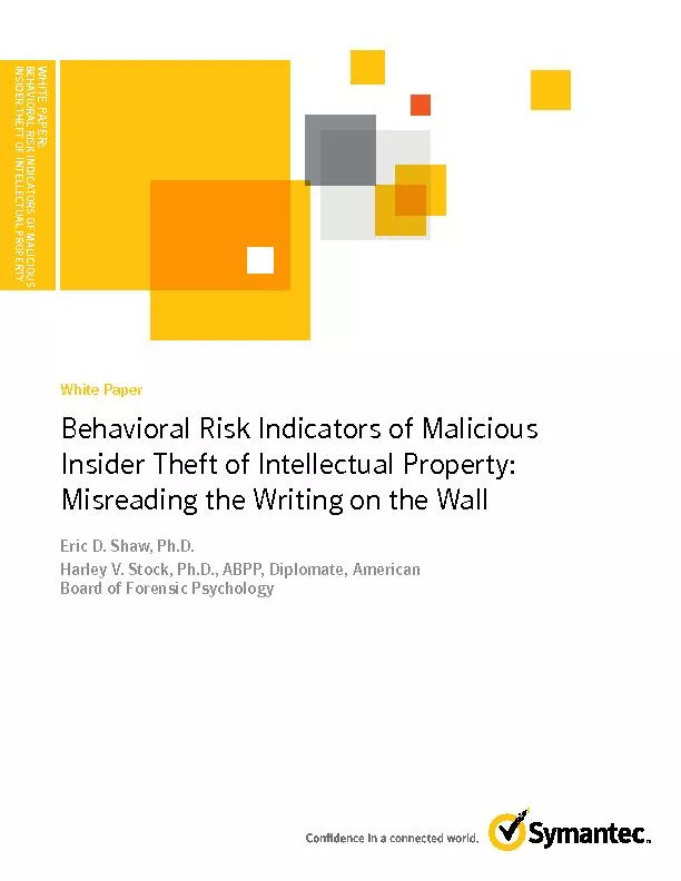 WHITE PAPER:BEHAVIORAL RISK INDICATORS OF MALICIOUS INSIDER THEFT OF I