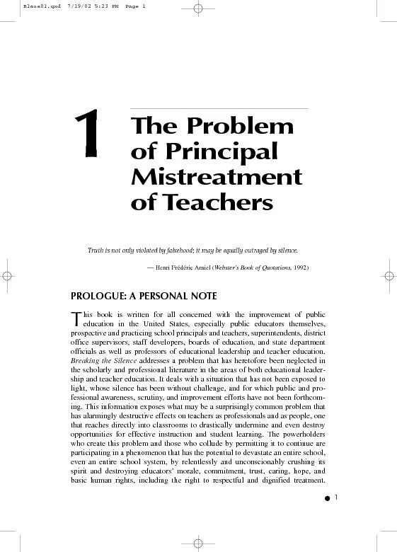 The ProblemMistreatmentof TeachersTruth is not only violated by falseh