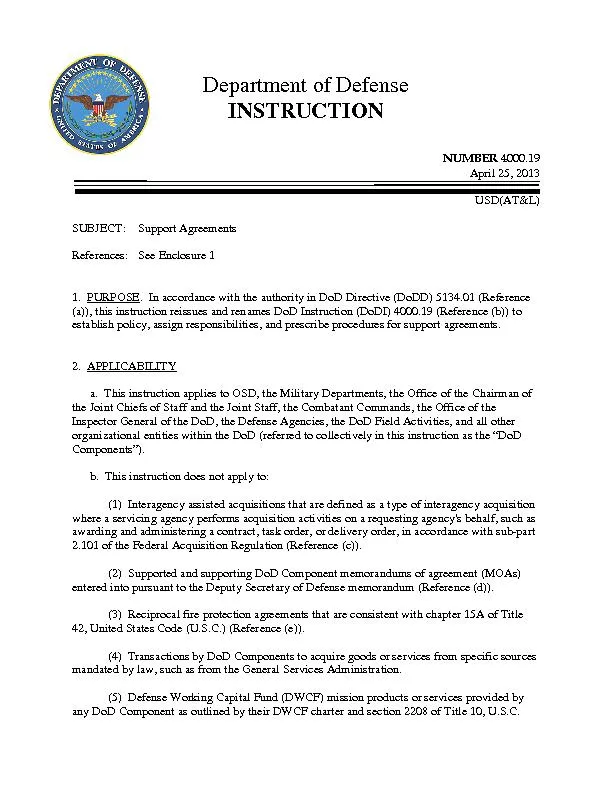 Department of DefenseINSTRUCTIONNUMBER April 25, 2013USD(AT&L)SUBJECT: