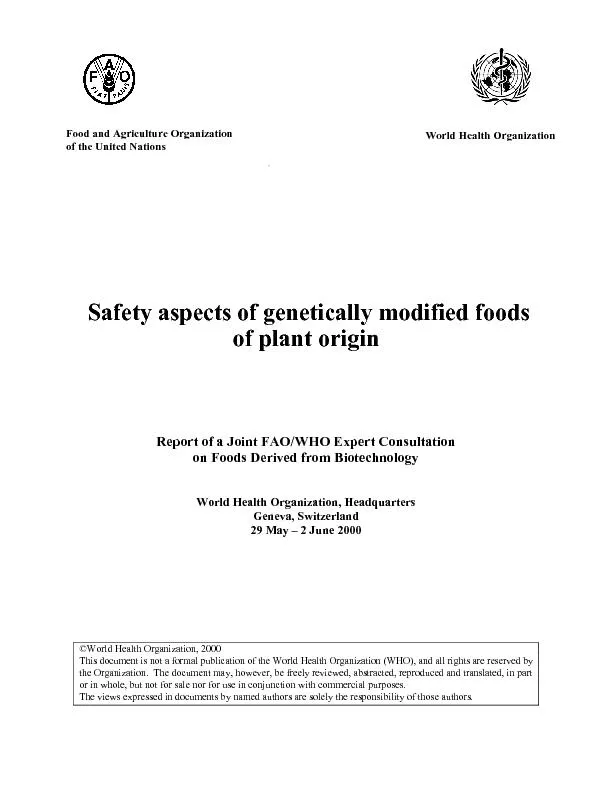 ___--Report of a Joint FAO/WHO Expert Consultationon Foods Derived fro