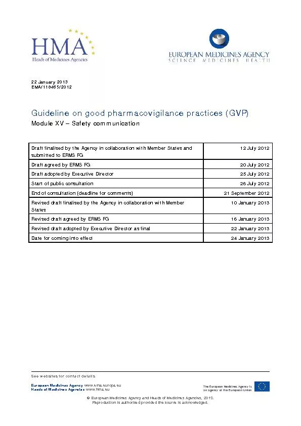 JanuaryEMA/118465/2012Guideline on good pharmacovigilance practice(GVP