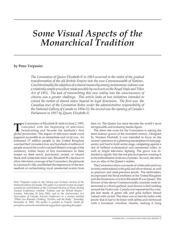 PDF-SomeVisualAspectsoftheMonarchicalTraditionbyPeterTrepanierTheCoronatio thumbnail