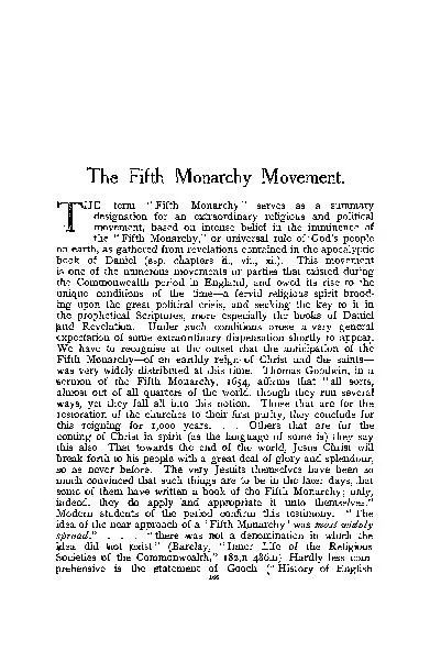 The Fifth Monarchy Movement. THE term 