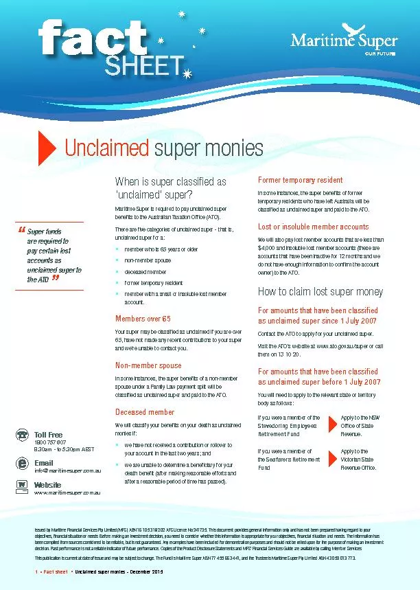 Unclaimed super monies - December 2015