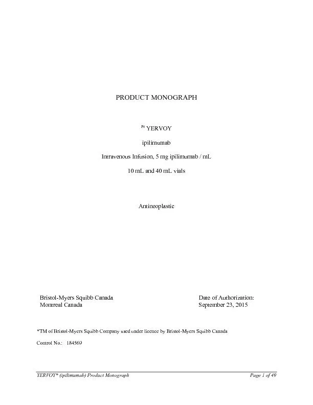 YERVOY* (ipilimumab) Product Monograph  Page 1of 49