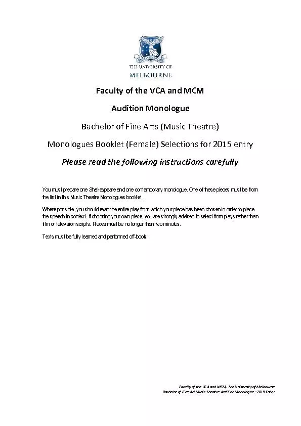 Faculty of the VCA and MCM, The University of Melbourne