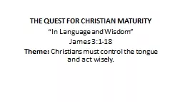 THE QUEST FOR CHRISTIAN MATURITY