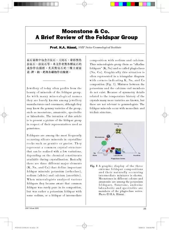 A Brief Review of the Feldspar GroupProf. H.A. H