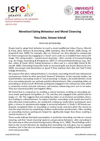 Moralised Ea�ng Behaviour and Moral Cleansing