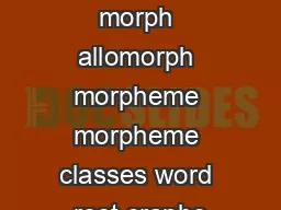 Morphology  morph allomorph morpheme morpheme classes word root cranbe
