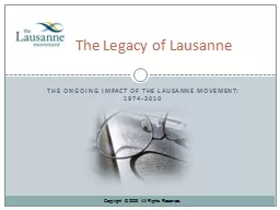 The ongoing impact of the Lausanne Movement: 1974-2010