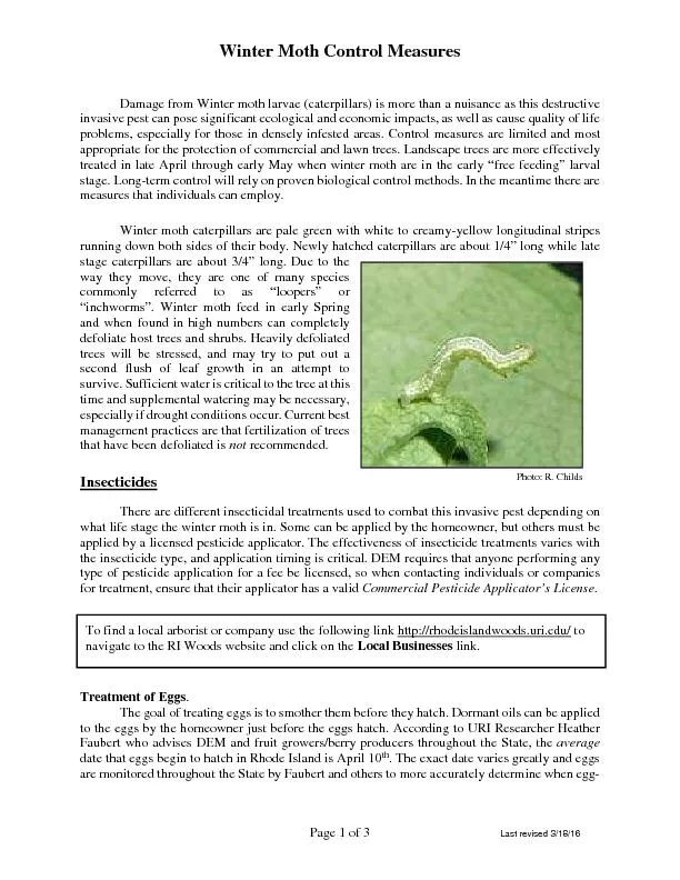 Winter Moth Control Measures  Page 1 of 3 Last revised 3/18/16Damage f