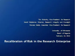 Recalibration of Risk in the Research Enterprise