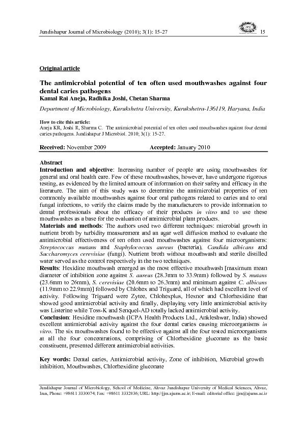 Jundishapur Journal of Microbiology (2010); 3(1): 15-27