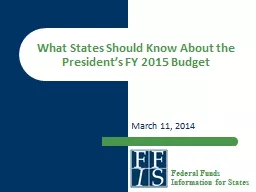 What States Should Know About the President’s FY 2015 Bud