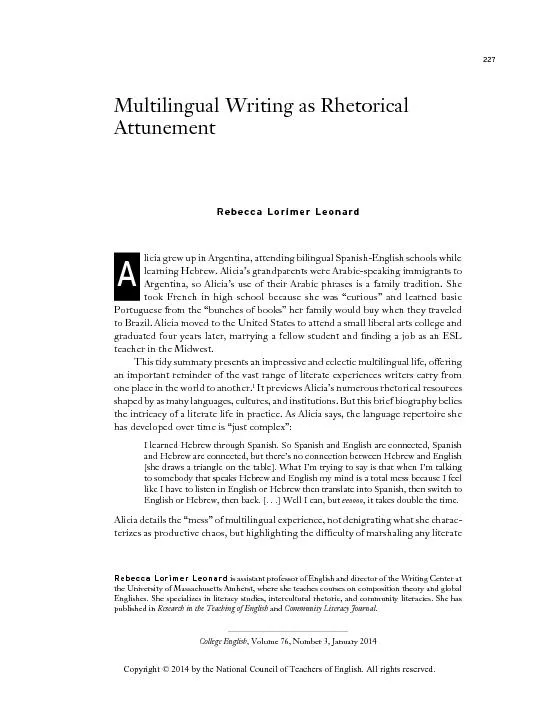 Multilingual Writing as Rhetorical Attunementlicia grew up in Argen