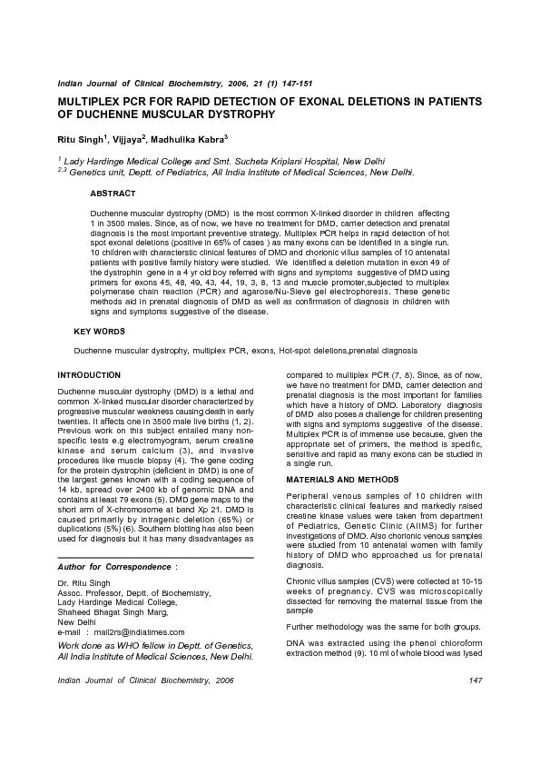 Indian Journal of Clinical Biochemistry, 2006147 Lady Hardinge Medical