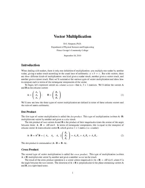 VectorMultiplicationD.G.Simpson,Ph.D.DepartmentofPhysicalSciencesandEn