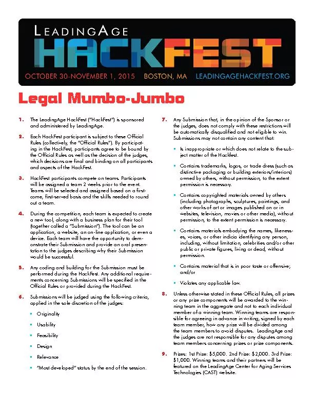 The LeadingAge HackFest (“HackFest”) is sponsored and admini