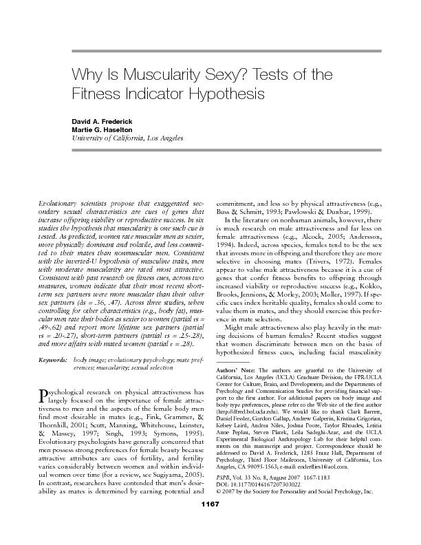 Why Is Muscularity Sexy? Tests of theDavid A.FrederickMartie G.Haselto