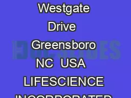 OwnersManual for G South Westgate Drive  Greensboro NC  USA   LIFESCIENCE INCORPORATED