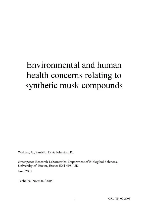Environmental and humanhealth concerns relating tosynthetic musk compo