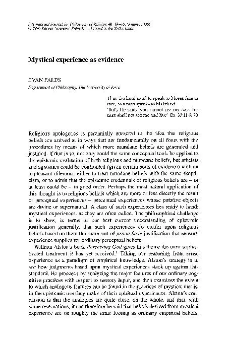 Journal for Philosophy of Religion 19-46, (August 1996)  1996 Publish