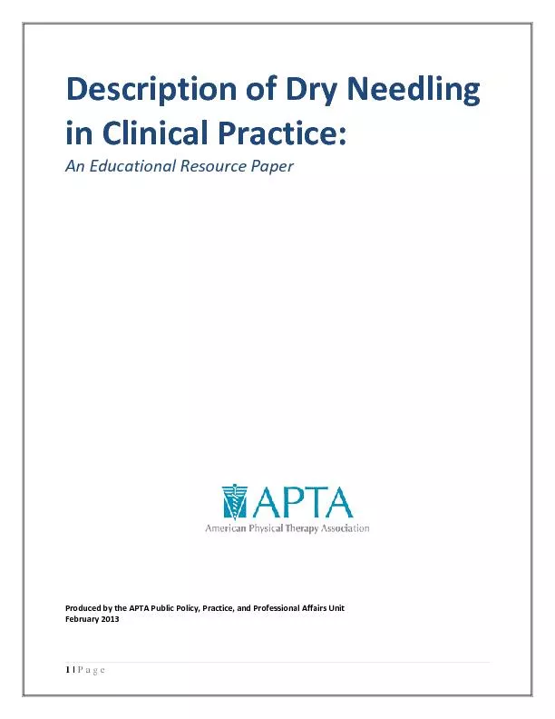 Description of Dry Needlingin Clinical Practice:An Educational Resourc