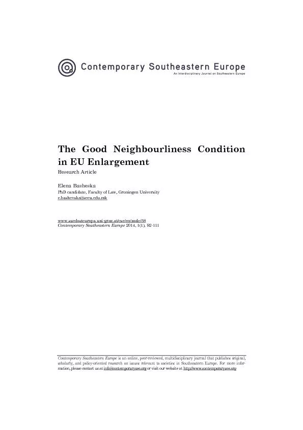 The Good Neighbourliness Condition in EU Enlargement Research Article