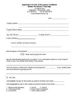Application for Use & Occupancy Certificate Nether Providence Township