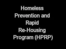 Homeless Prevention and Rapid Re-Housing Program (HPRP)