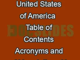 First Biennial Report of the United States of America  Table of Contents Acronyms and