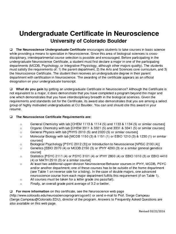 Undergraduate Certificate in Neuroscience