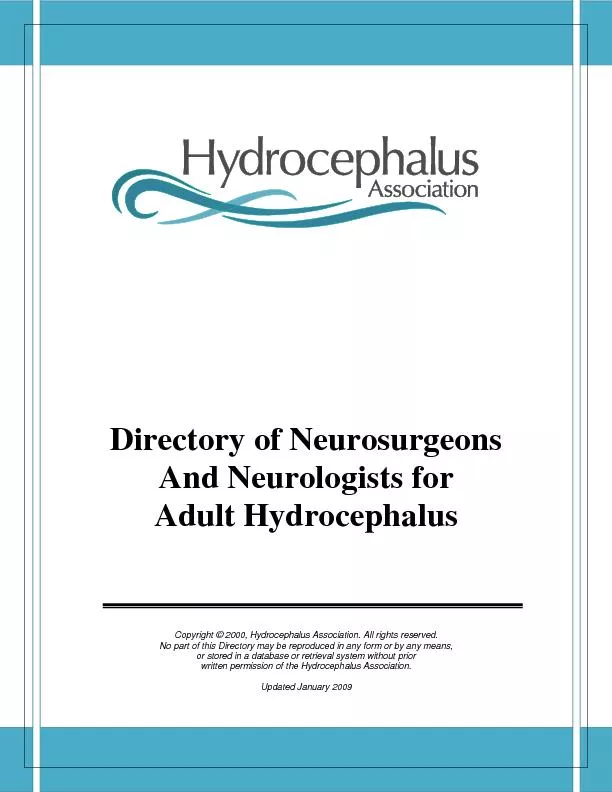 Directory of Neurosurgeons  And Neurologists for Adult Hydrocephalus C