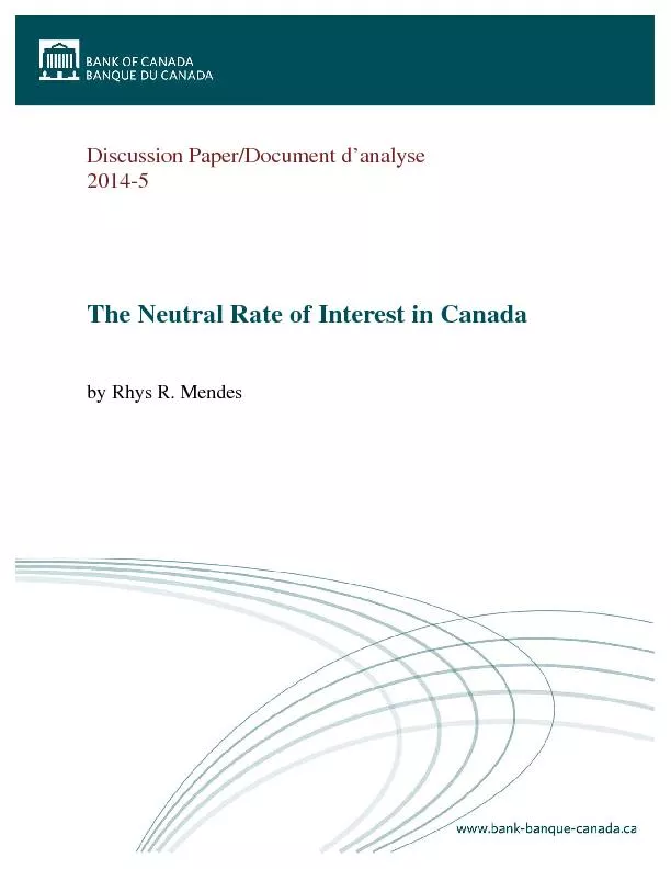 Discussion Paper/Document d’analyse2014The Neutral Rate of Intere