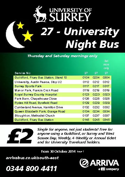 27 - University Night BusFrom 30 October 2014