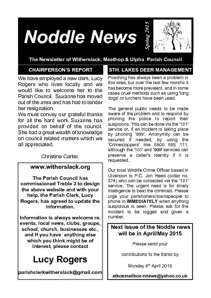 The Newsletter of Witherslack, Meathop & Ulpha  Parish Council