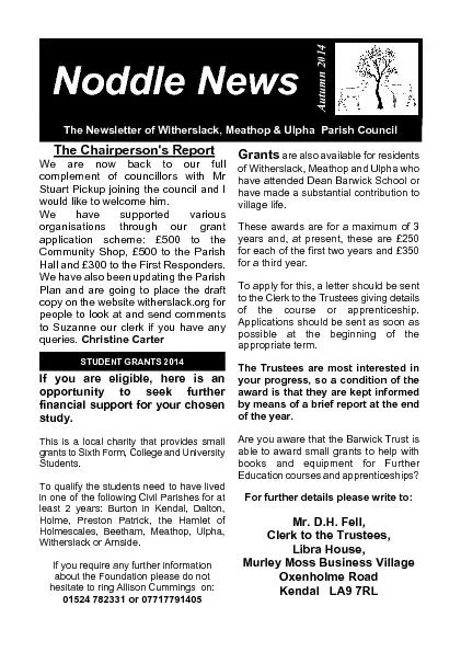 The Newsletter of Witherslack, Meathop & Ulpha  Parish Council