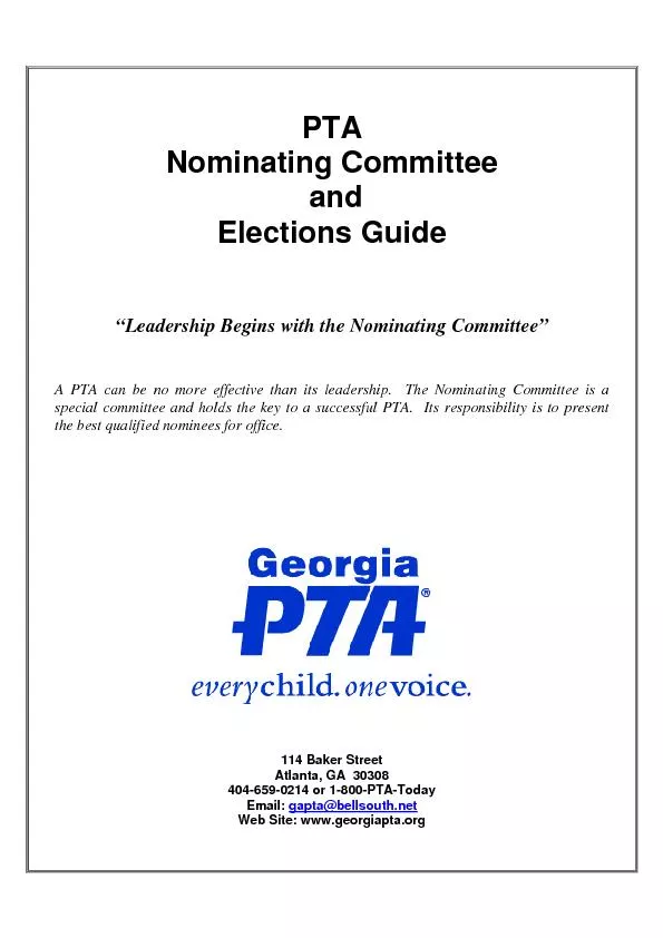 PTA  Nominating Committee  andElections Guide