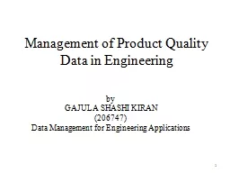 Management of Product Quality Data in Engineering