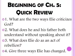 Beginning of Ch. 5: Quick Review