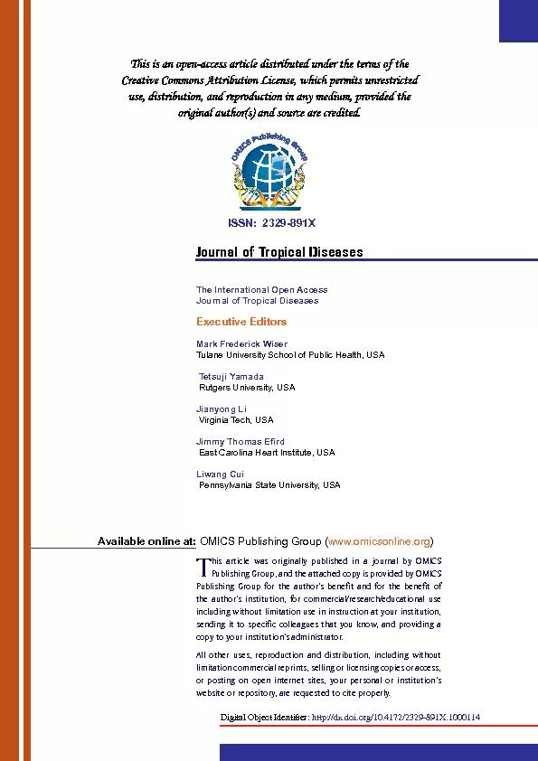 Journal of Tropical Diseases The International Open AccessJournal of T