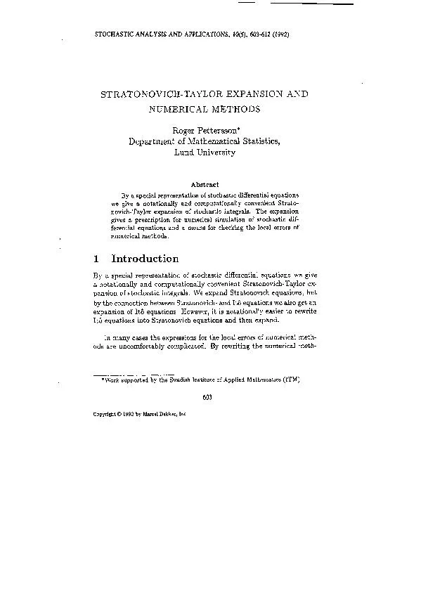 STRATONOVICH-TAYLOR EXPANSION OF INTEGRALS 605 Example 2.1 a) If m 
..