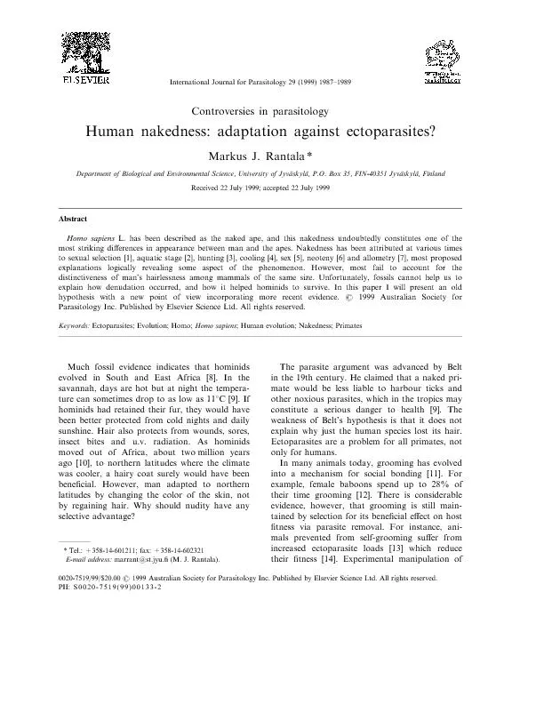 ControversiesinparasitologyHumannakedness:adaptationagainstectoparasit