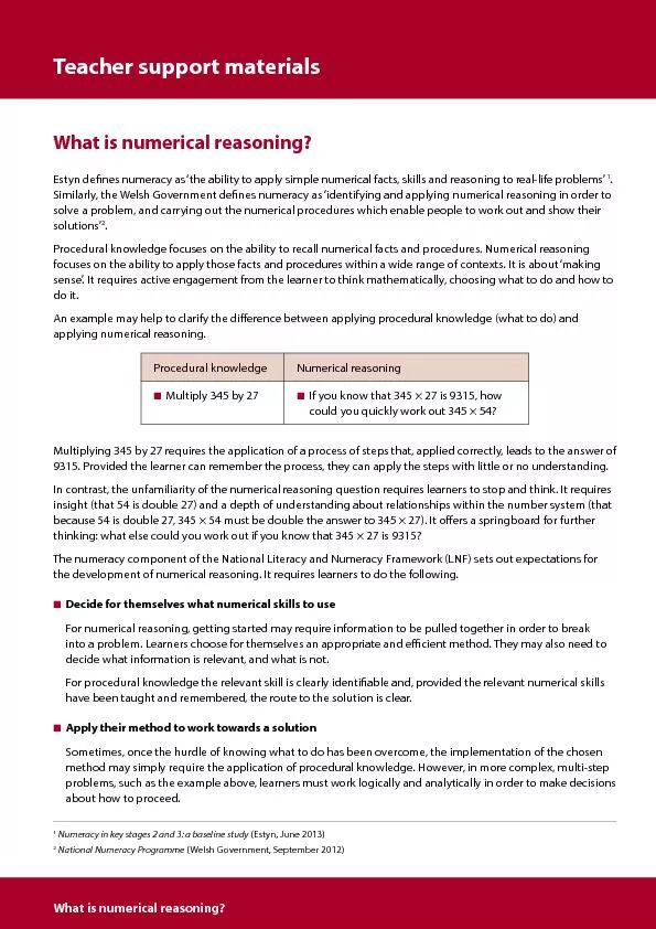 Teacher support materialsWhat is numerical reasoning?Estyn denes nume