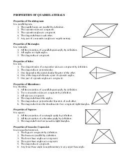 PROPERTIES OF QUADRILATERALS Properties of Parallelograms In a parallelogram