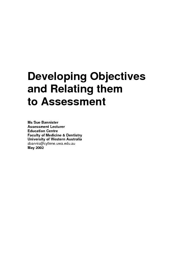 Developing Objectives and Relating them to Assessment