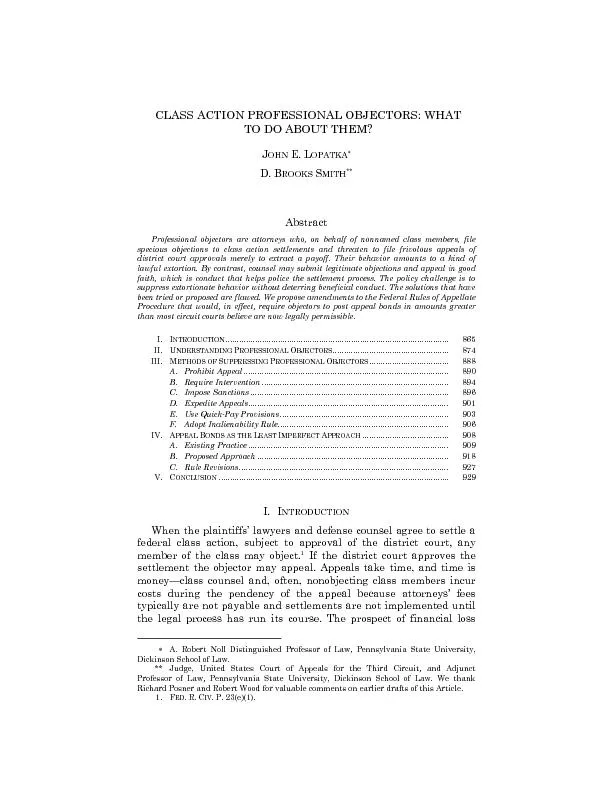 PDF-CLASS ACTION PROFESSIONAL OBJECTORS: WHAT TO DO ABOUT THEM? E.LD.BROOK