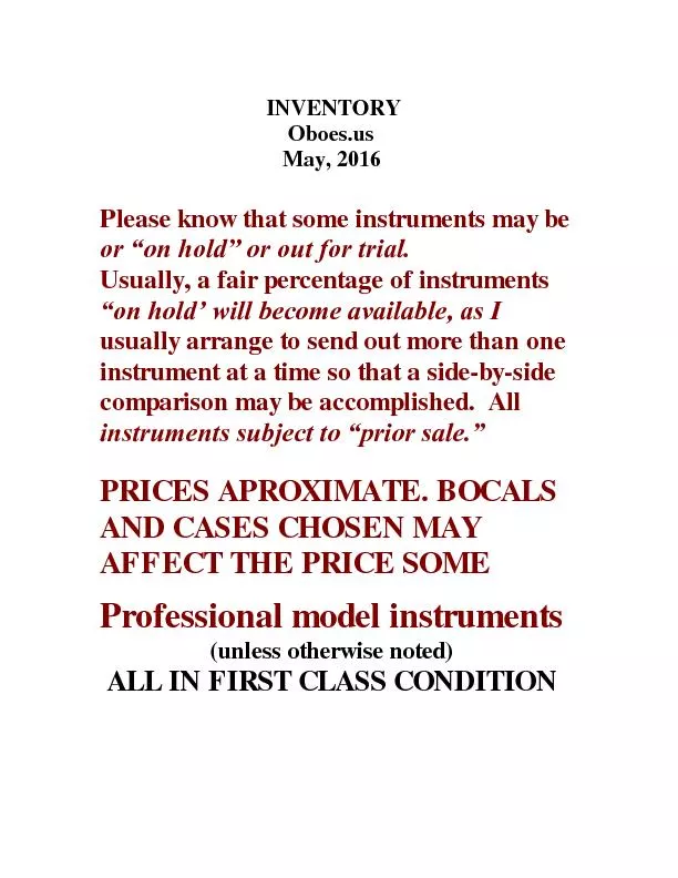 Please know that some instruments may be